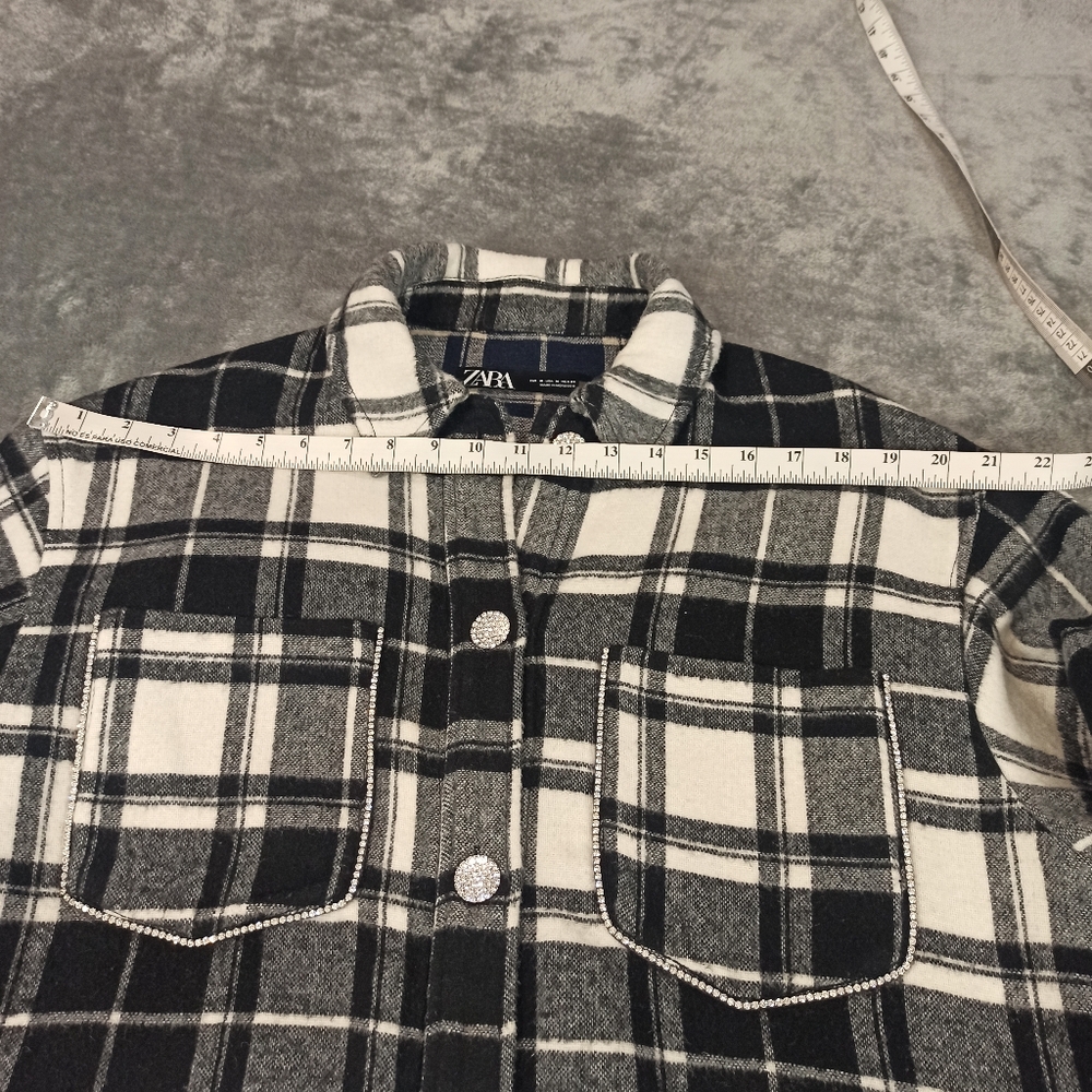 zara womens black and white check shirt with diamons buttons and trim Medium - Picture 11 of 15